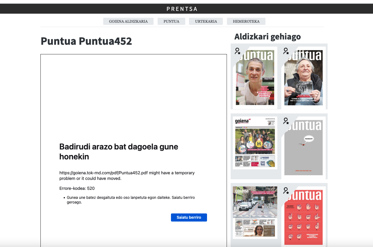 Arazo teknikoak GOIENA.EUSen, La Ligak Cloudflareri jarritako betoaren ondorioz