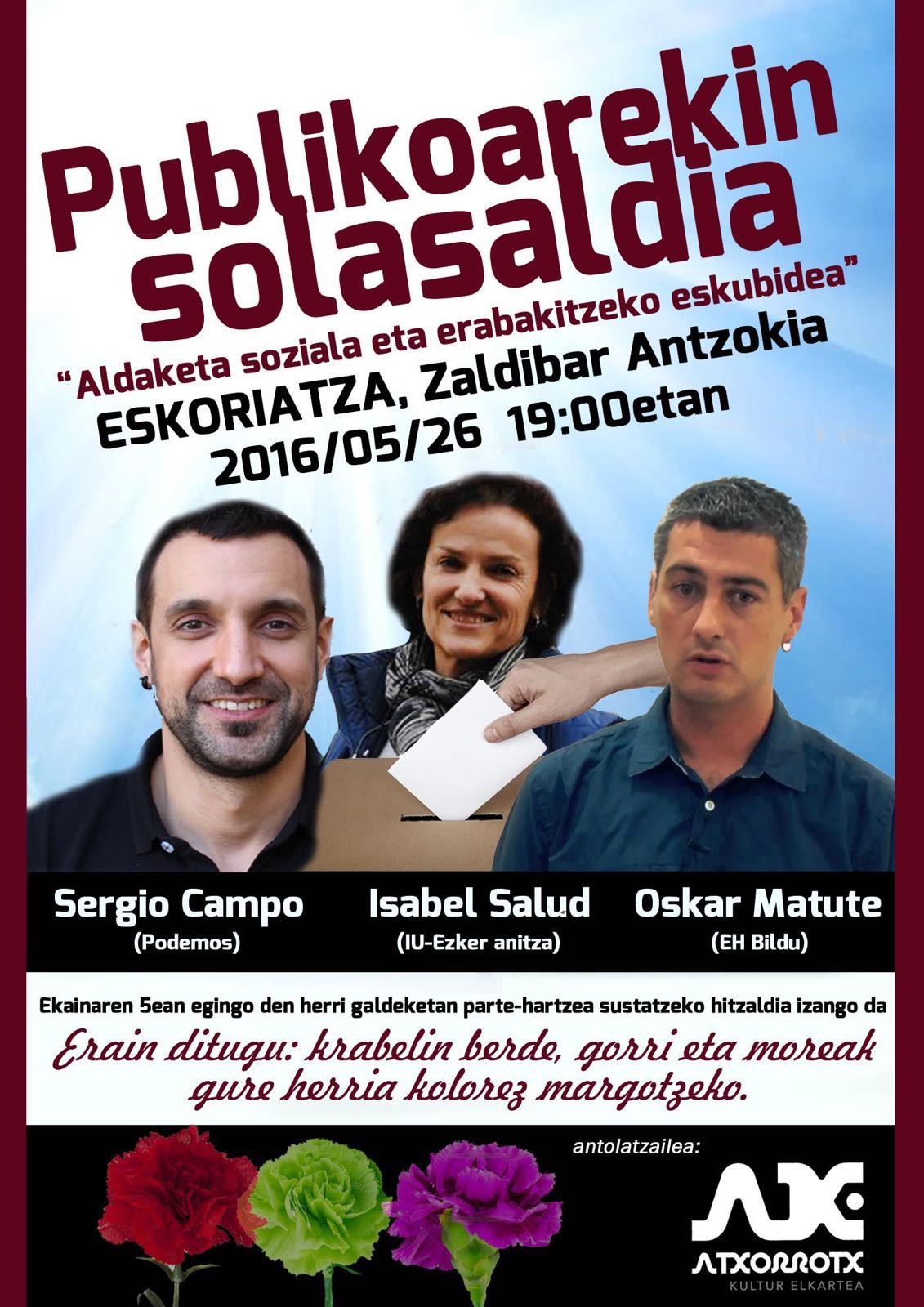 Isabel Salud, Oskar Matute eta Sergio Camporen arteko solasaldi interaktiboa, Eskoriatzan