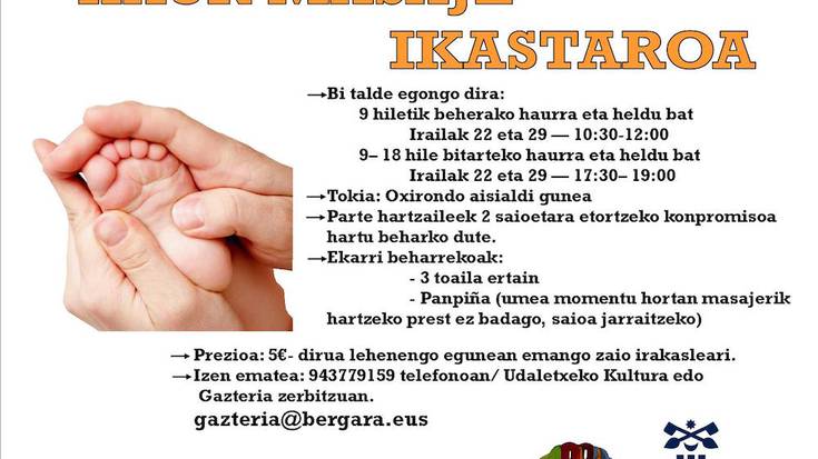 Martitzenean hasiko den haurrentzako masaje ikastarorako izena eman daiteke oraindik