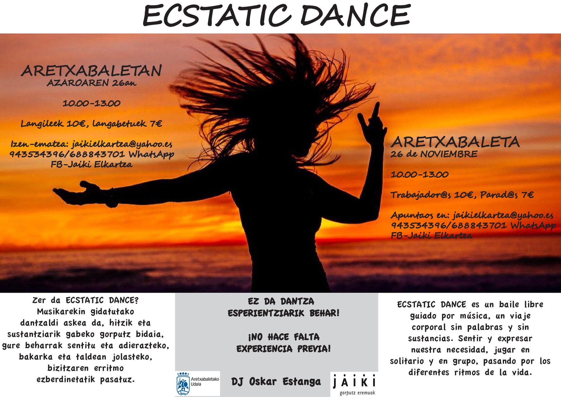 ECSTATIC DANCE.Musika bikainarekin nahi duzun eran dantzatzeko saio trinkoa