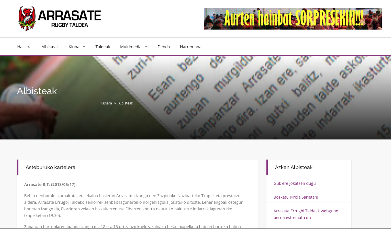 Arrasate Rugby Taldeak webgune berria du