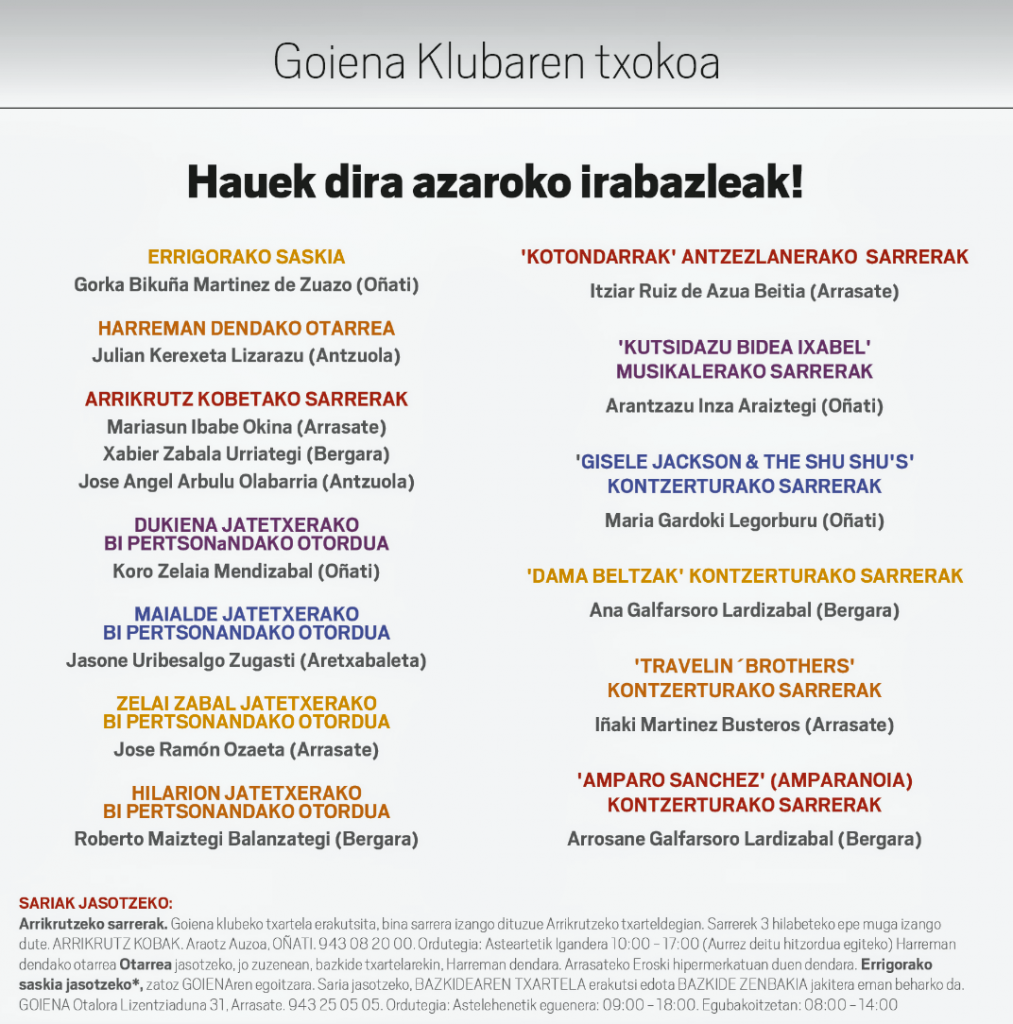 Azaroko sarien irabazleak