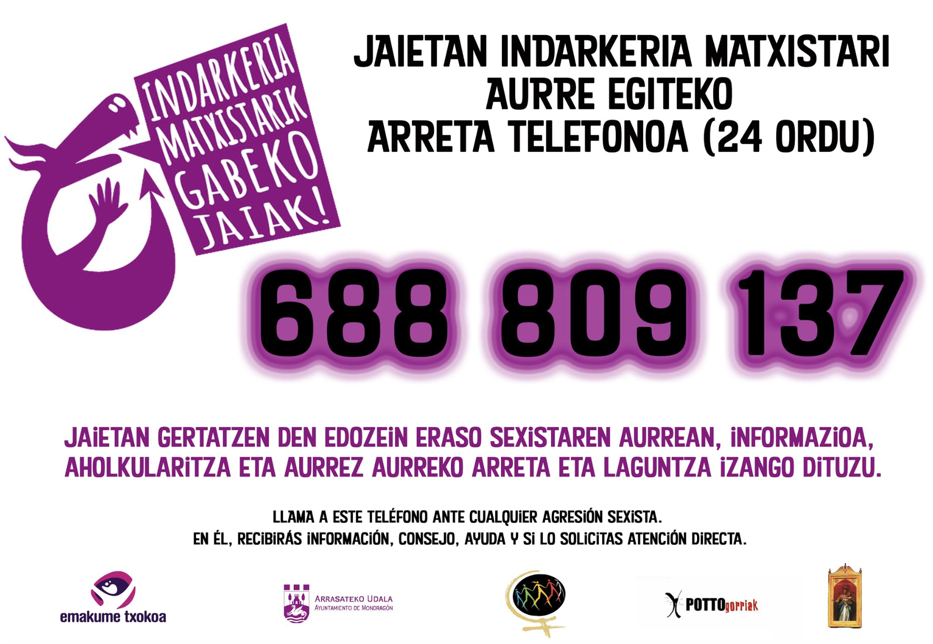 Indarkeria matxistarik gabeko gunea egongo da Maritxu Kajoin