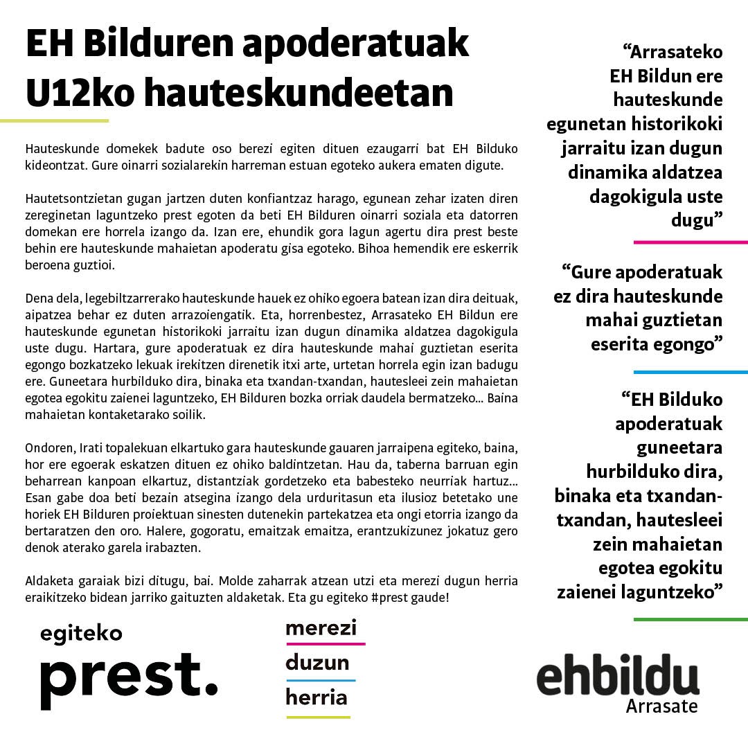 EH Bilduren apoderatuak U12ko hauteskundeetan
