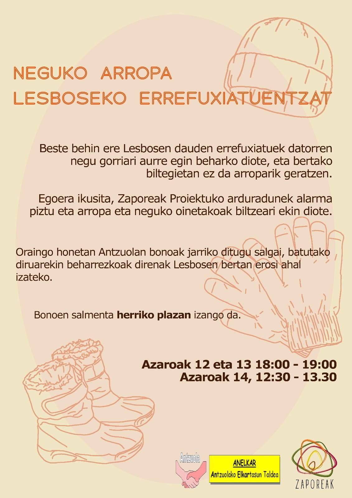 1.584 euro Antzuolatik Lesbosera bidaltzeko jaso dira