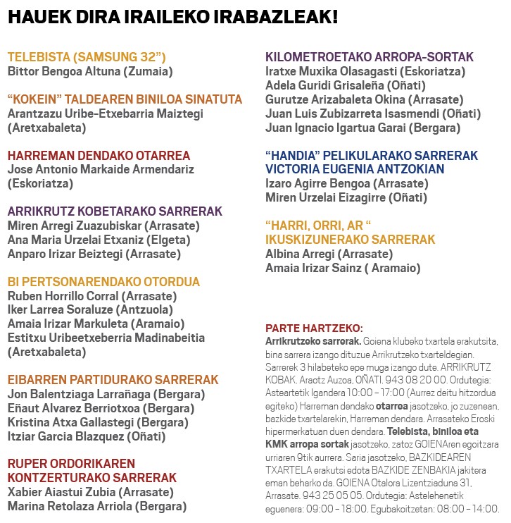 Iraileko sarien irabazleak!