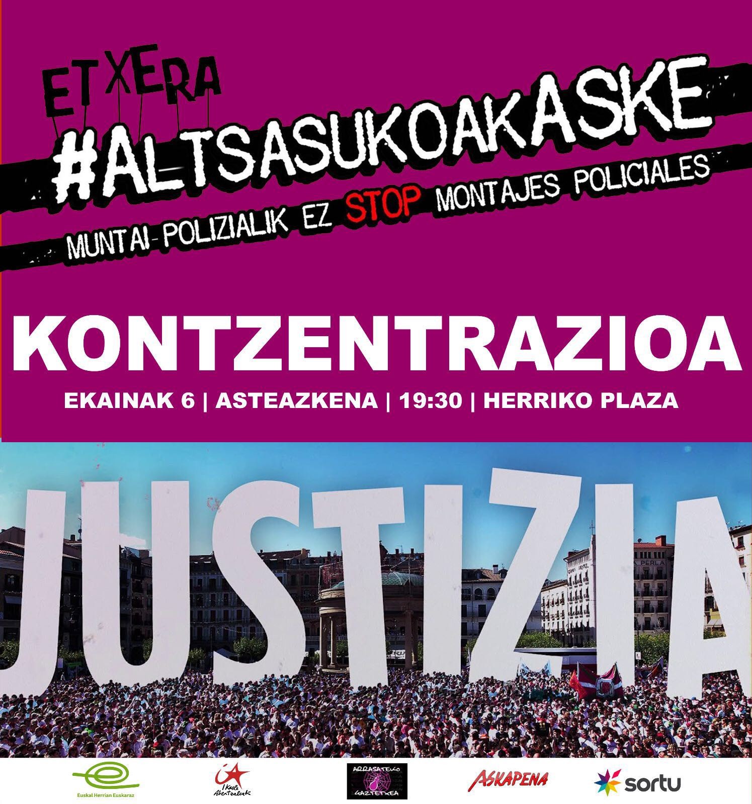 Altsasun egindako atxiloketak salatzeko elkarretaratzea deitu dute gaurko