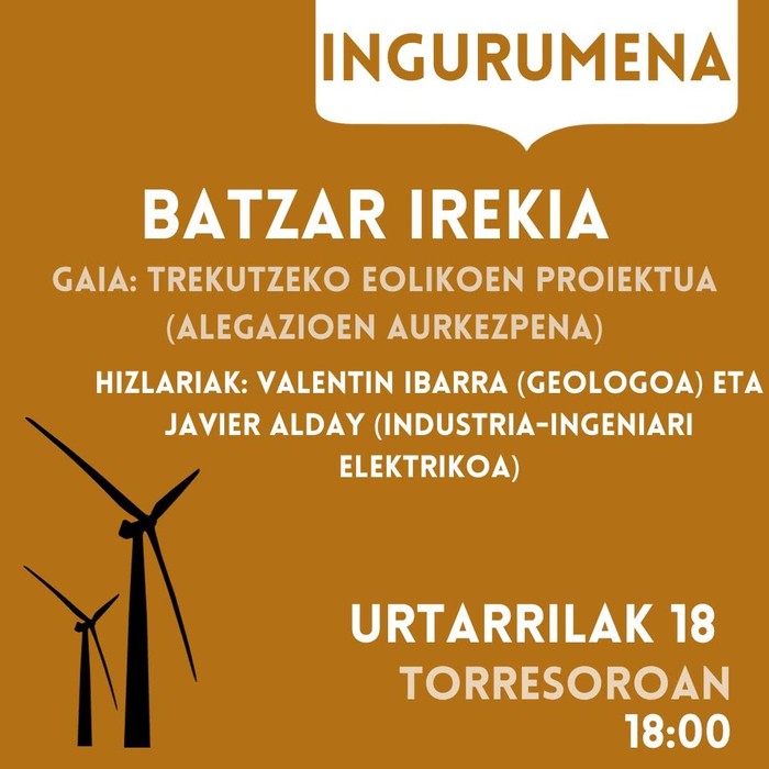 Trekutz parke eolikoa dela-eta, batzar irekia