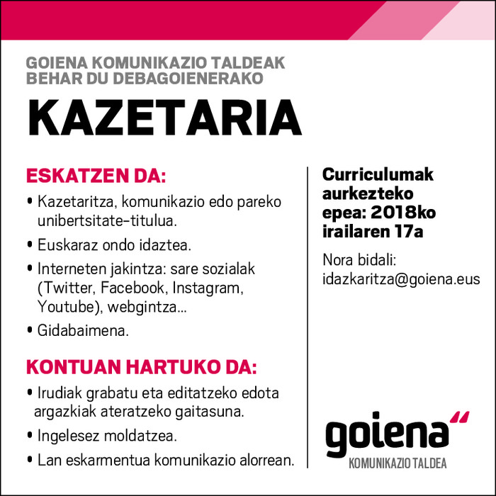 Lan eskaintza: Kazetaria