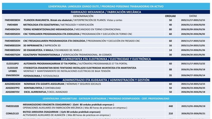 Lanbidek diruz lagundutako ikastaro berriak Bergarako Miguel Altunan