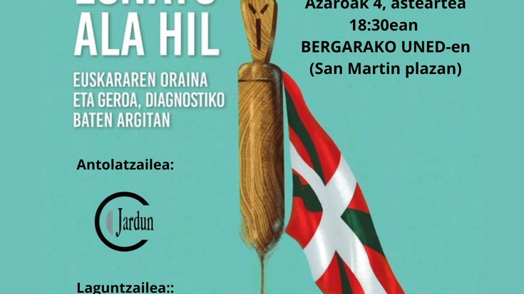 AZAROAREN 4AN, 18:30EAN BERGARAKO UNED-EN, "ESNATU ALA HIL" LIBURUAREN AURKEZPENA GARIKOITZ GOIKOETXEAREN ESKUTIK.