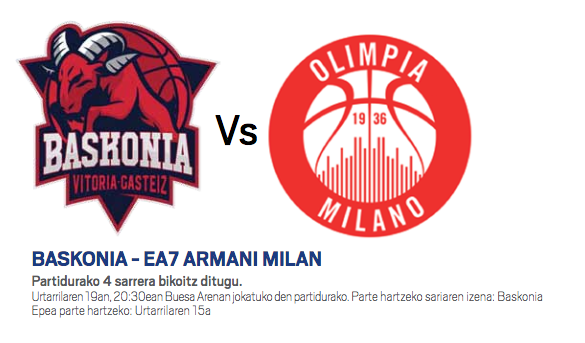 Baskonia-Armani Milano partidurako sarrerak