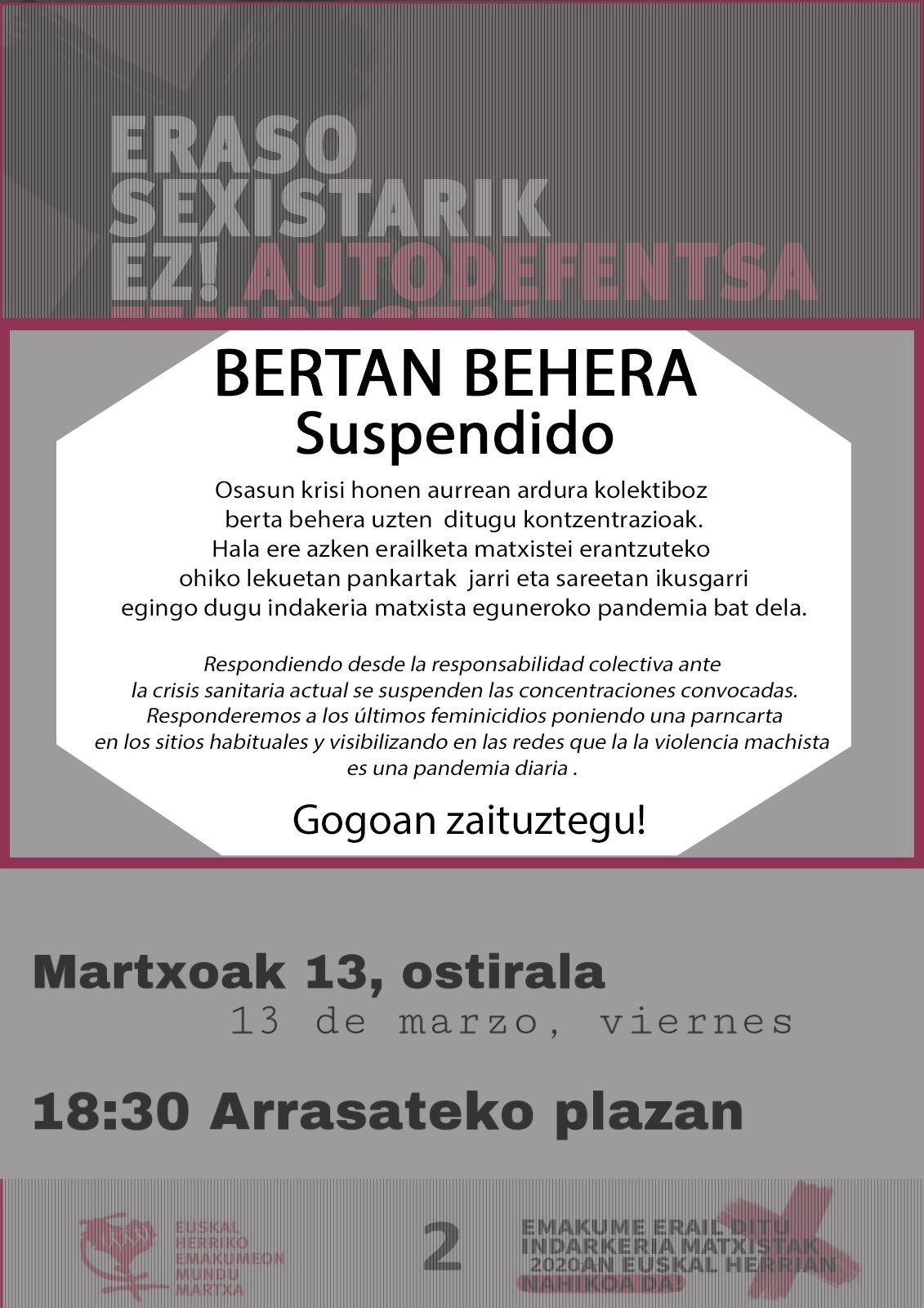 Arrasateko EH Bilduk bat egiten du herriko Mugimendu Feministak Abantoko bi emakumeren hilketa salatzeko kaleratu duen mezuarekin.