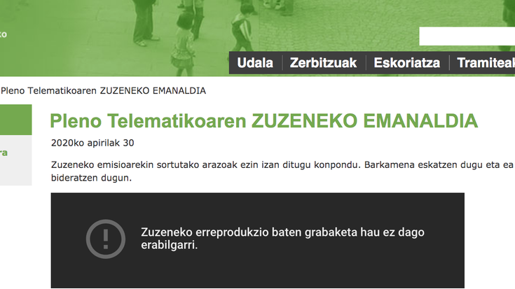 Ez ohiko osoko bilkura telematikoa ezin izan da online jarraitu