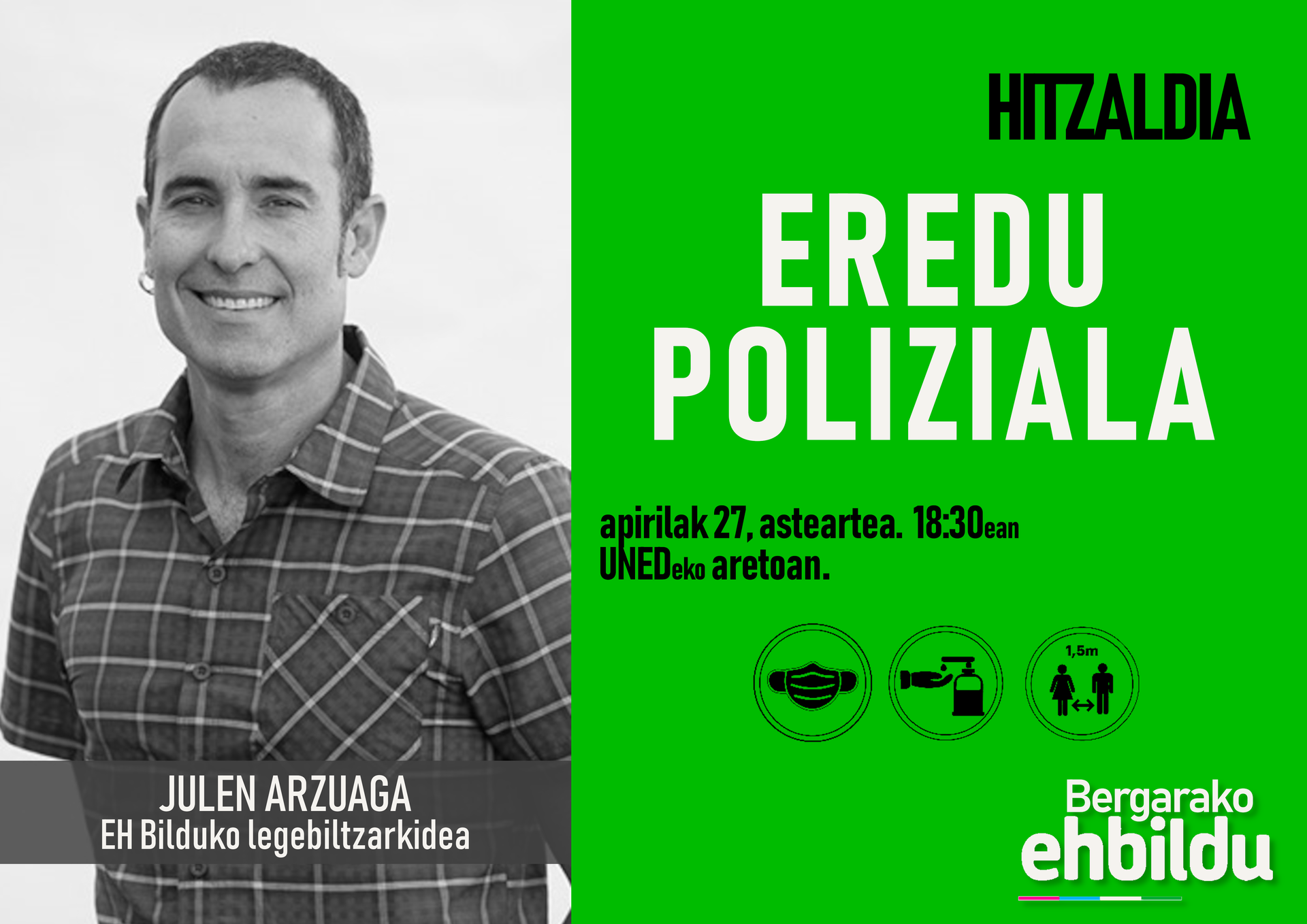 Apirilak 27, 18:30tan UNED-en eredu polizialaren inguruko hitzaldia Julen Arzuagarekin