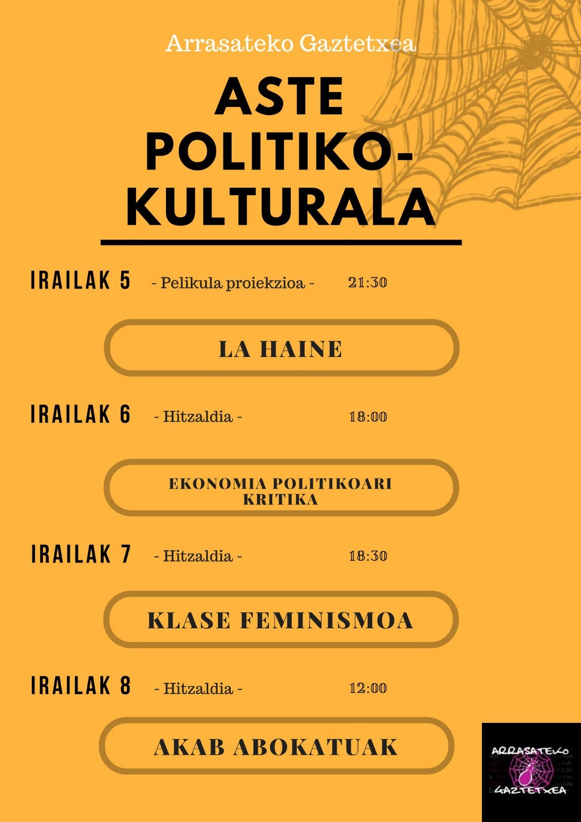 Aste politiko-kulturala gaztetxean, hitzaldiz josita