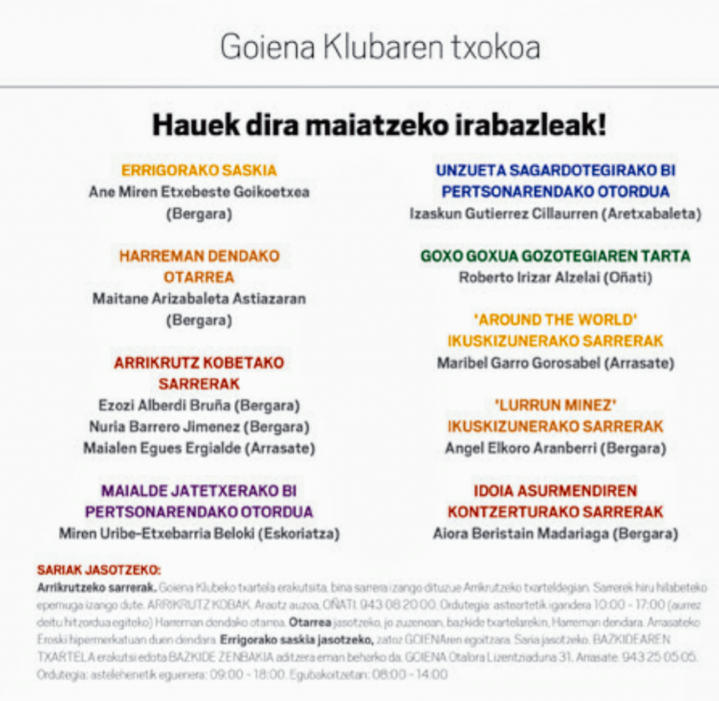 Maiatzeko sarien irabazleak!