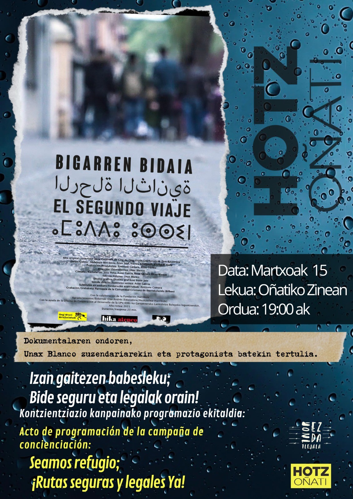 Bigarren bidaia dokumentalaren emanaldia eta tertulia