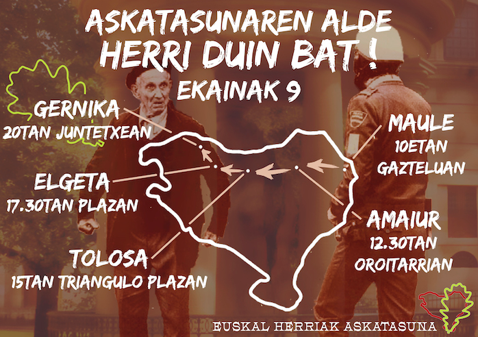 Elgetatik igaroko da askatasunaren aldeko martxa, zapatuan
