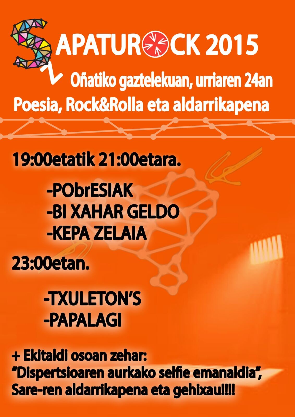 Sapaturock 2015, urriak 24an Oñatiko Gaztelekuan
