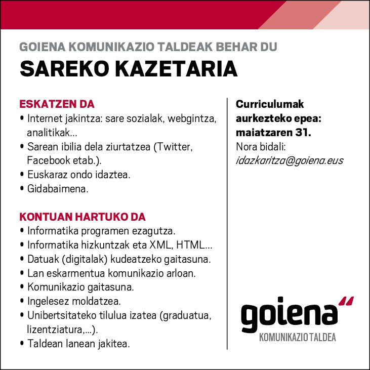 Lan eskaintza: Sareko kazetaria