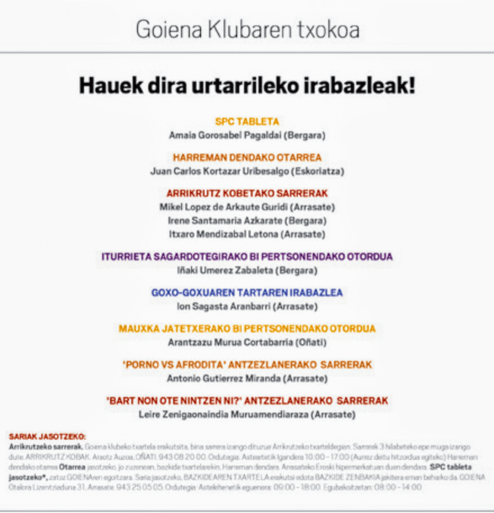 Urtarrileko sarien zozketen irabazleak!