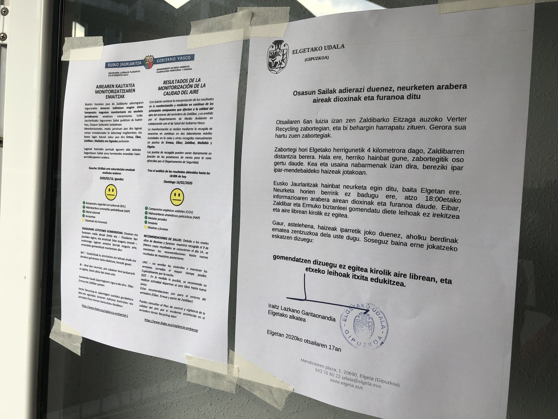 Elgetako Udalak gomendatu du aire libreko kirolik ez egitea eta leihoak itxita edukitzea