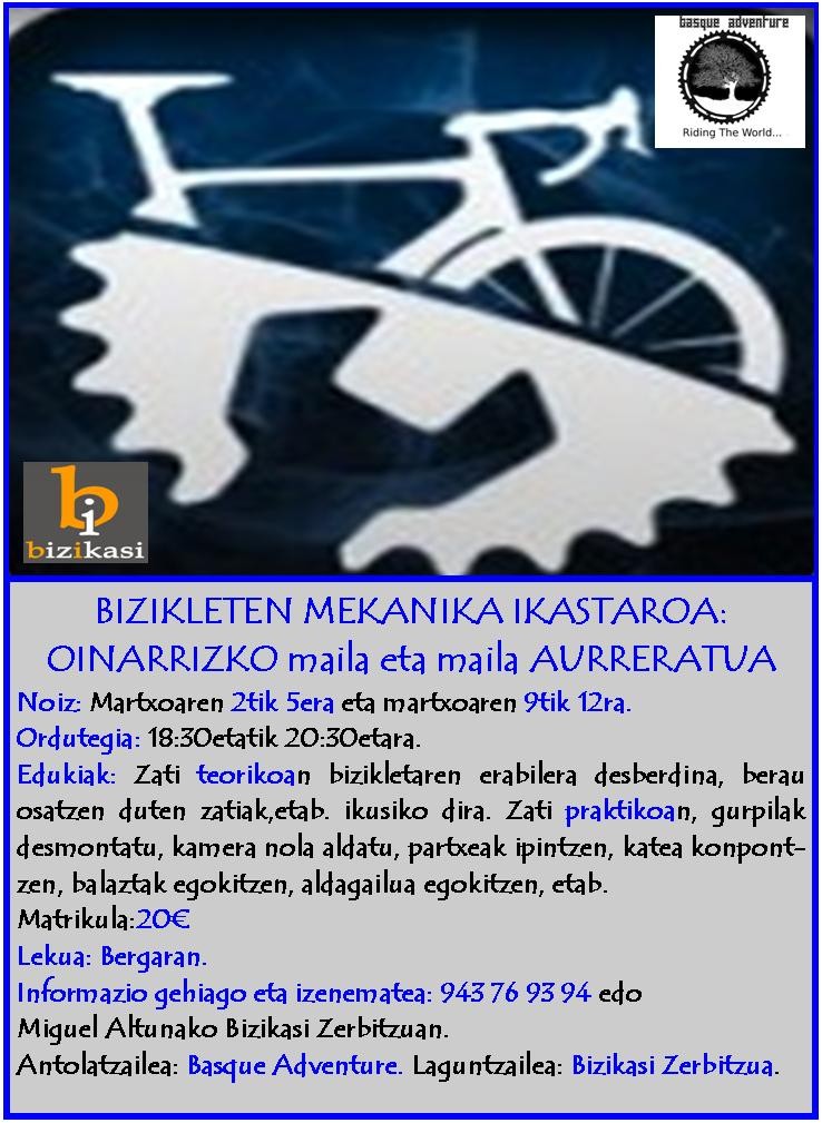 Bizikleten mekanika ikastaroak Bergaran