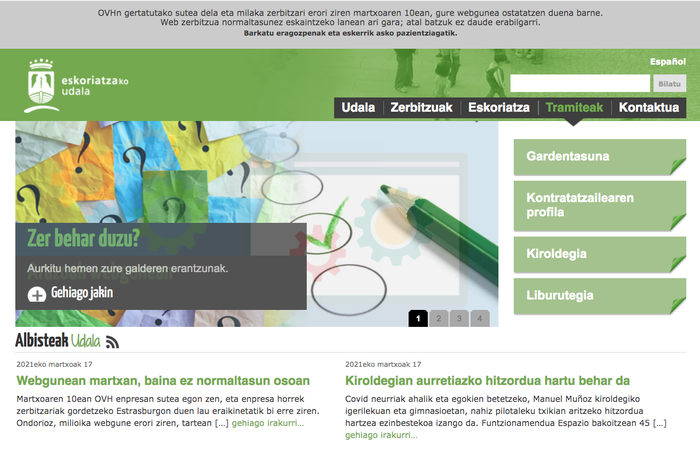 Eskoriatzako udal webgunea martxan, baina ez erabat