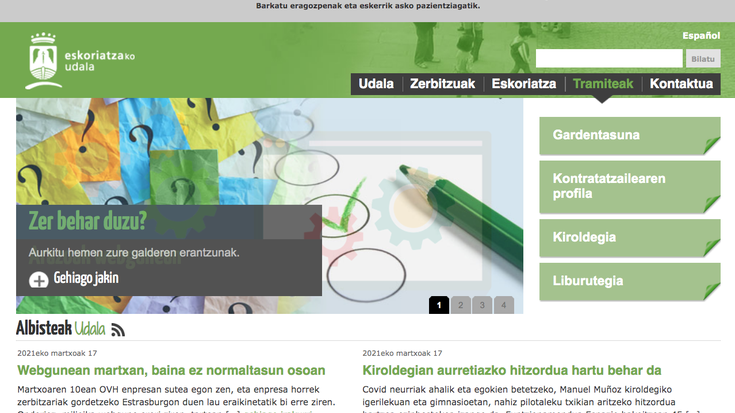 Eskoriatzako udal webgunea martxan, baina ez erabat
