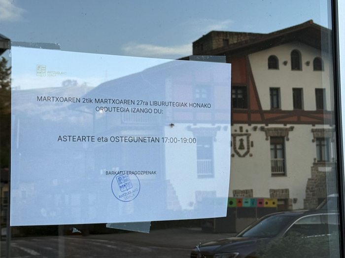 Udal liburutegia astearte eta ostegun arratsaldeetan bakarrik egongo da irekita martxoan