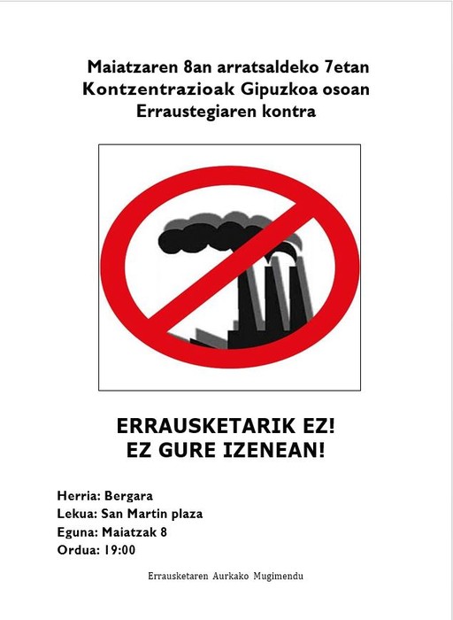 Erraustegiaren aurkako elkarretaratzea deitu dute gaurko