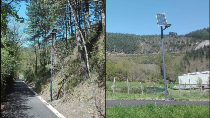 Bidegorria argiztatzeko, bi eguzki farola jarri dituzte