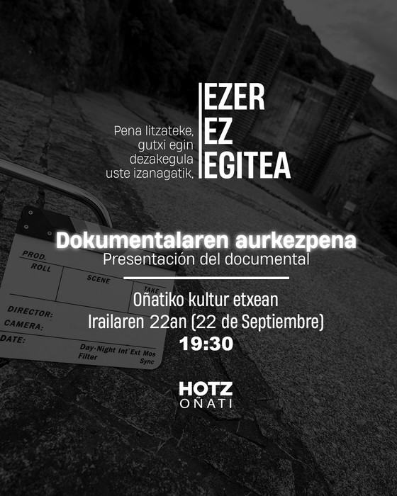 Hotz Oñati elkarteari buruzko dokumentalaren aurkezpena