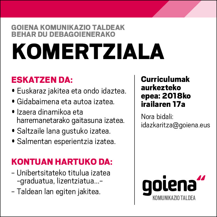 Lan eskaintza: Komertziala