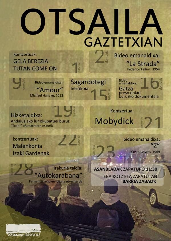 Bihar kontzertuak eta 'La Strada' filma domekan, gaztetxean