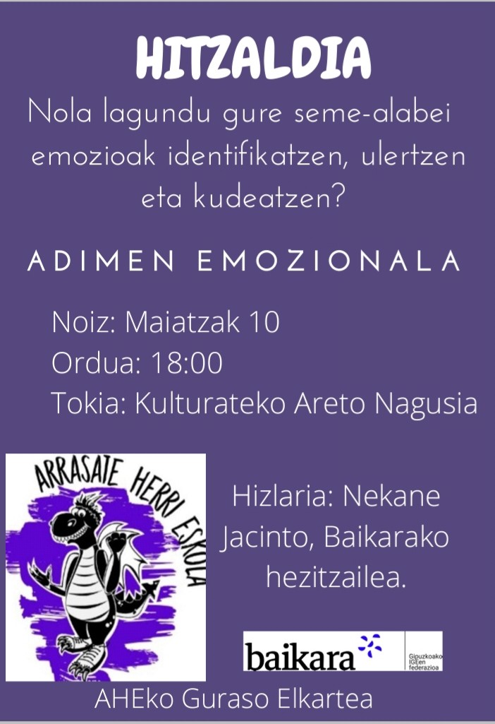 HITZALDIA- Nola lagundu gure seme- alabei emozioak identifikatzen, ulertzen eta kudeatzen