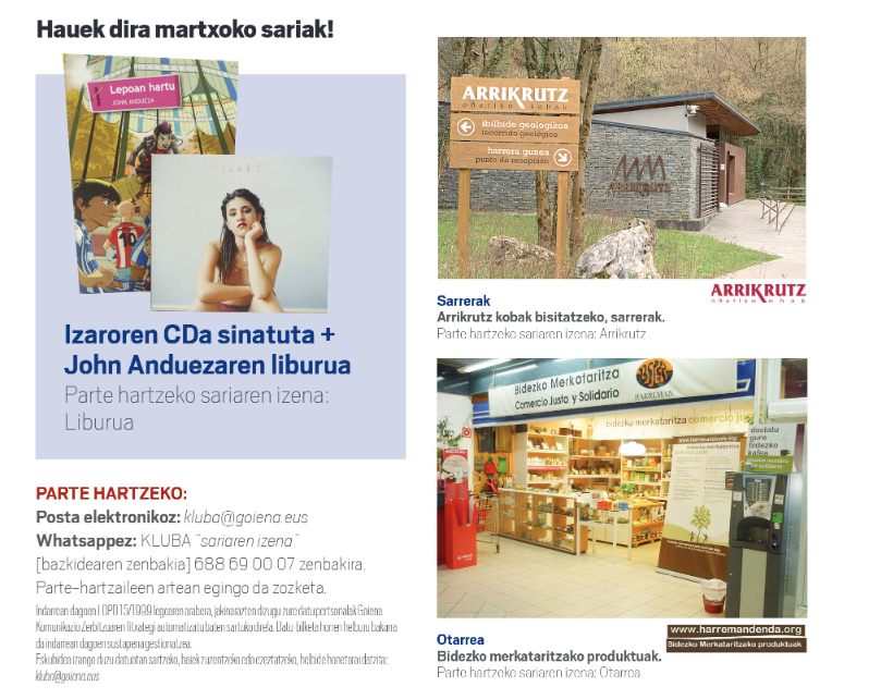 Hauek dira martxoko sariak Goiena Klubean!
