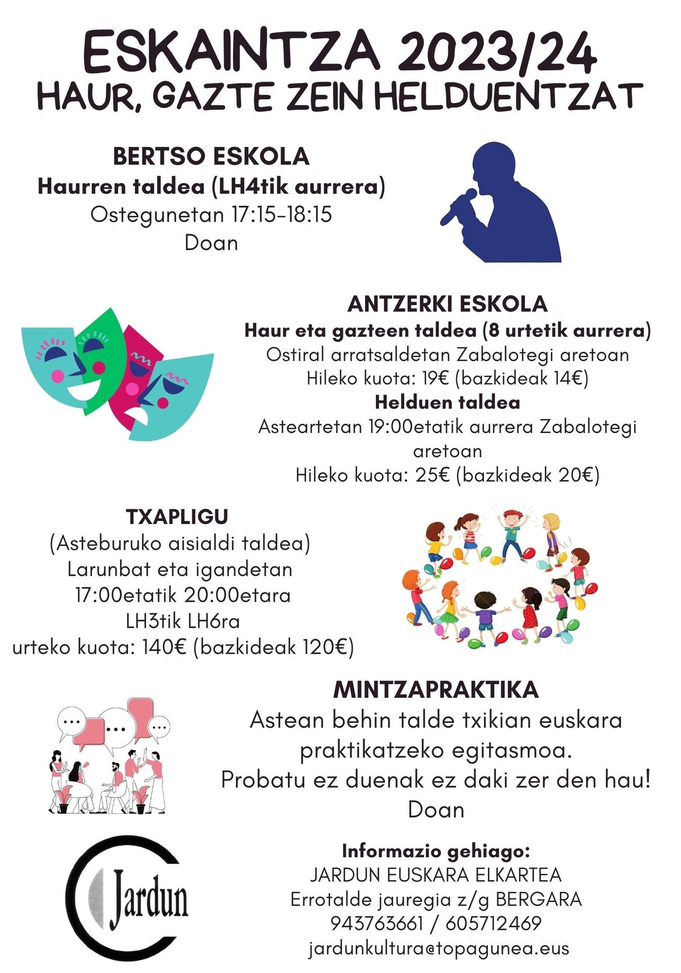 Jardun euskara elkarteak 2023/24 ikasturterako  eskaintzen izen ematea zabalik