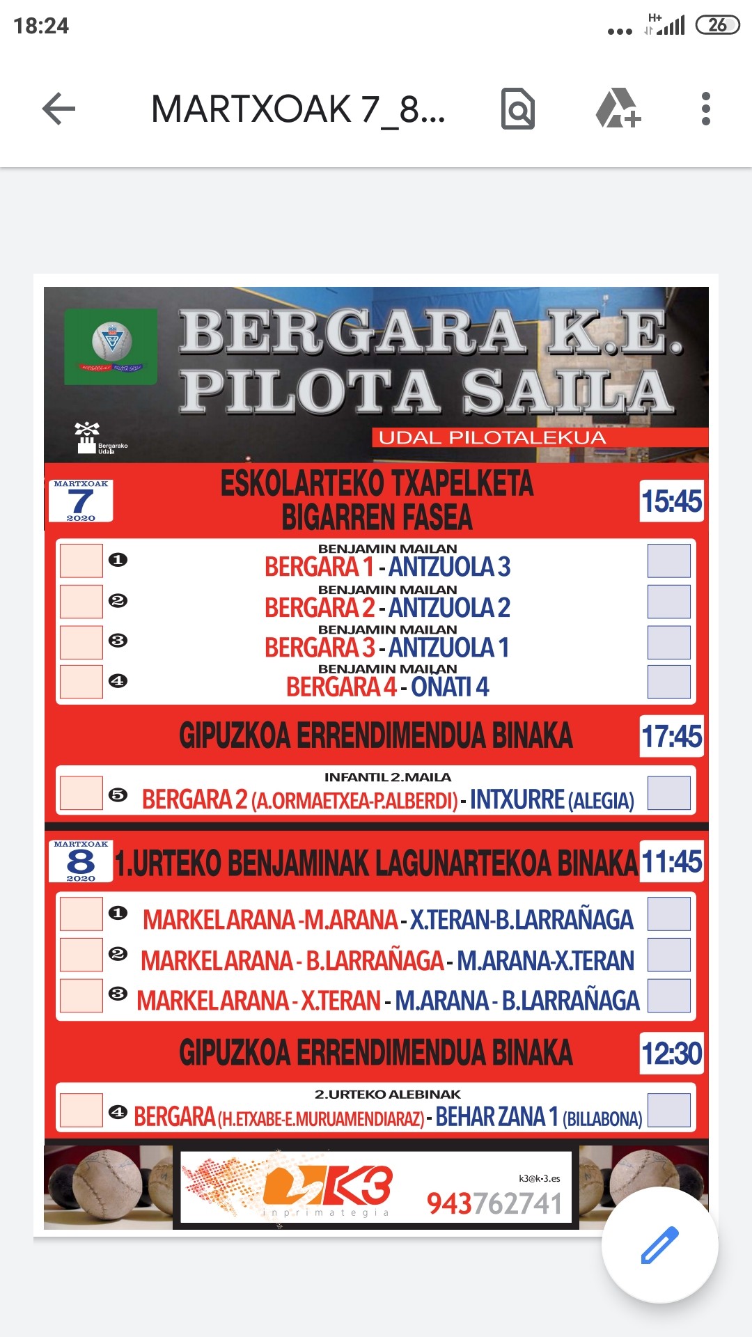 Etxeko partiduak eta partidu garrantzisuak kanpoan