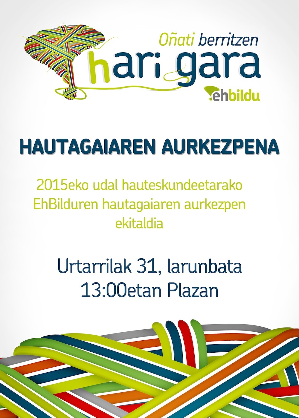 Zapatuan aurkeztuko du Oñatiko EH Bilduk bere alkategaia
