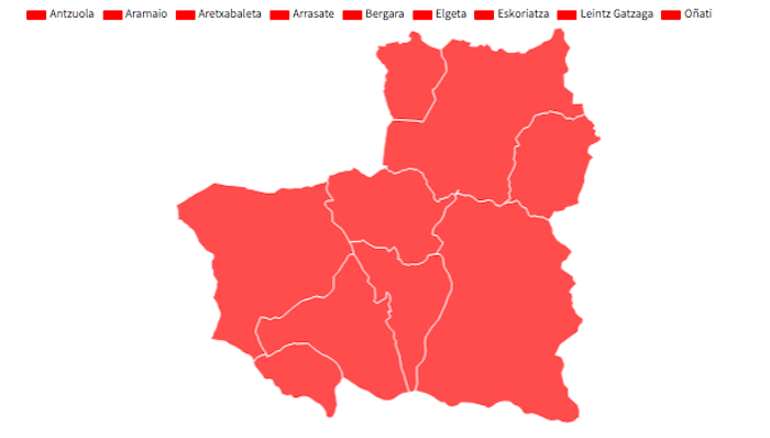 62 kasu berrirekin, Debagoieneko mapa erabat gorria da