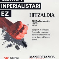 'Zergatik mobilizatu Europako estatuen berrarmatzearen eta gerra inperialisten aurka' hitzaldia