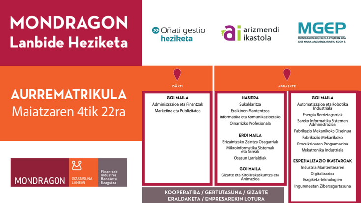 Aurrematrikula zabalik da Mondragon Lanbide Heziketan