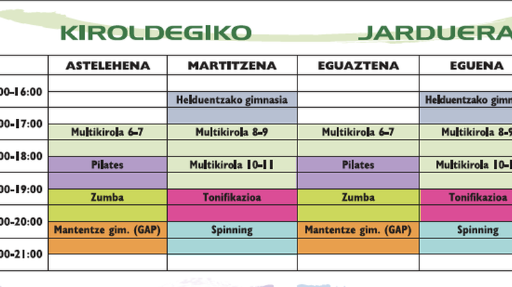 Kirol jardueretan izena emateko epea zabalik du Elgetako Udalak; kurtsorako bonua atera daiteke