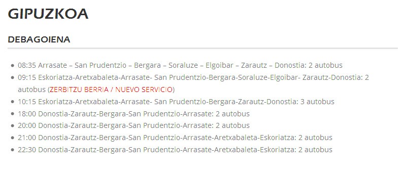 Igandean garraio publikoa erabili nahi duzuenontza