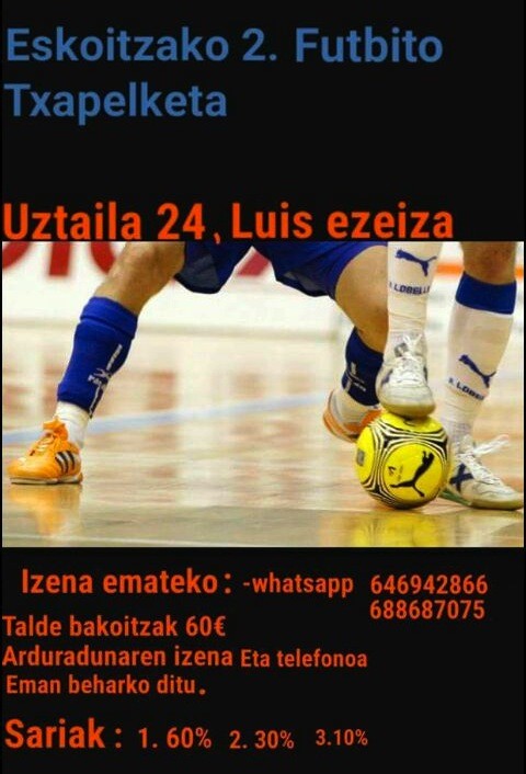 Eskoriatzako II. Futbito txapelketarako izen ematea zabalik
