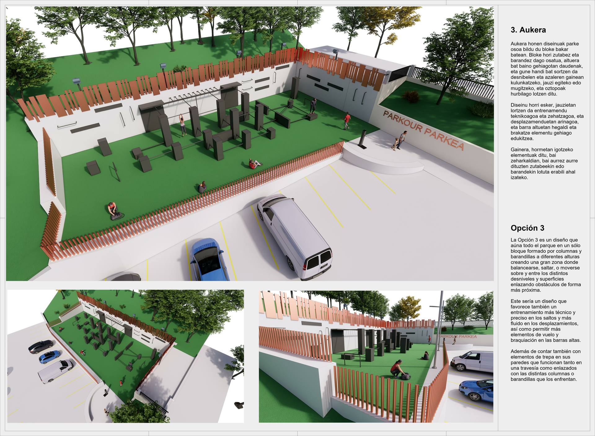 Hirugarren diseinua izan da aukeratuena parkour parkea egiteko