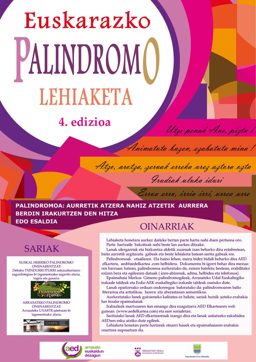 Euskarazko Palindromoen 4. lehiaketa deitu du AED elkarteak