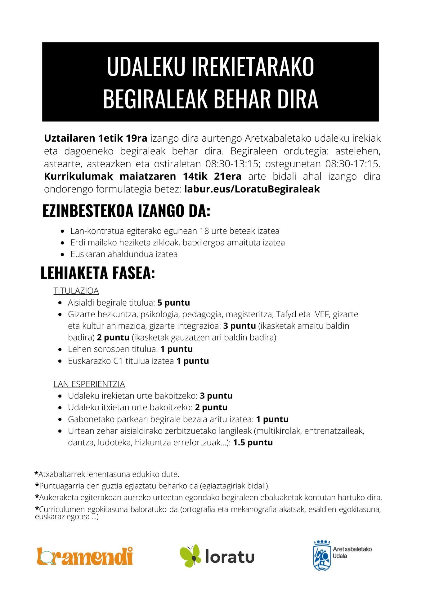 Udaleku irekietarako begiraleak behar dira